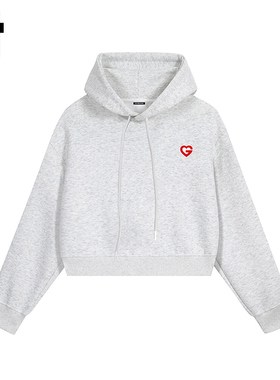 i.t GROUNDZERO韩系2025秋季爱心浅灰色连帽长袖刺绣卫衣上衣