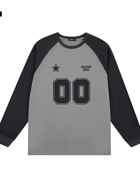 i.t GROUNDZERO2025秋季保暖浅灰色拼色插肩情侣长袖卫衣