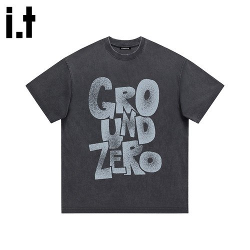 i.t GROUNDZERO夏季新款潮牌休闲圆领宽松字母情侣短袖T恤GZO上衣