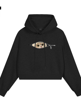 i.t GROUNDZERO国潮牌2025秋款猫咪连帽短款卫衣长袖上衣女