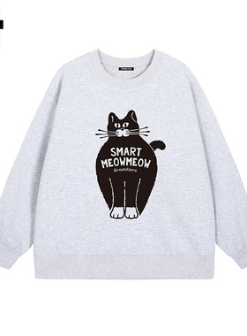 i.t GROUNDZERO国朝2025秋款浅灰色大黑猫棉印花卫衣长袖上衣