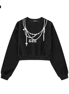 i.t GROUNDZERO国朝2025秋款黑色项链棉套头卫衣长袖上衣女