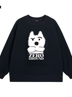 i.t GROUNDZERO国潮牌2025秋款黑色ZERO狗狗印花棉卫衣长袖上衣