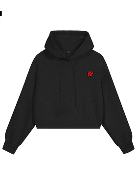 i.t GROUNDZERO韩系2025秋季刺绣花黑色连帽长袖卫衣上衣