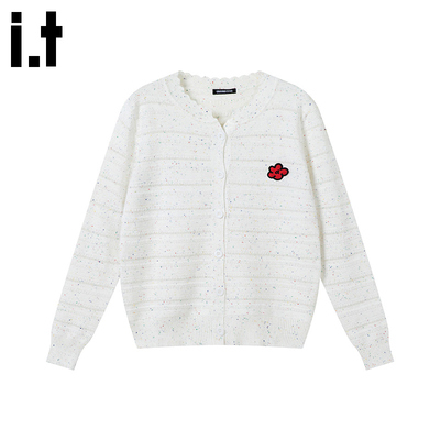 i.t GROUNDZERO韩系花边彩虹点时尚圆领毛衣针织衫女长袖上衣