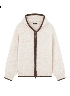 i.t GROUNDZERO韩系2025秋冬杏色毛衣连帽外套长袖针织开衫女