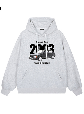 i.t GROUNDZERO2025秋冬浅灰色2003数字男女同款大码连帽卫衣上衣