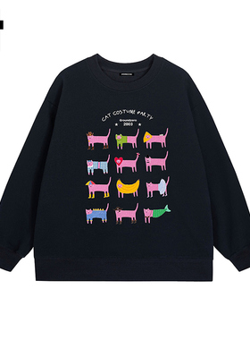 i.t GROUNDZERO国朝2025秋款黑色小猫派对棉印花卫衣长袖上衣