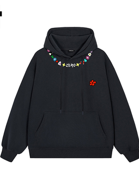 i.t GROUNDZERO韩系2025秋季新款黑色连帽长袖印花卫衣上衣