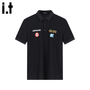 新款 i.t 纯色时间字母印花宽松夏季 GROUNDZERO修身 休闲POLO衫