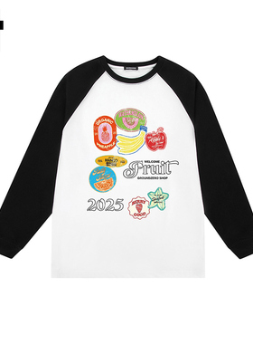 i.t GROUNDZERO2025秋季新款做旧水果花印花灰色棉卫衣长袖上衣