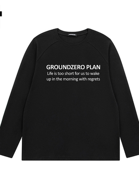 i.t GROUNDZERO2025秋季黑色圆领长袖落肩情侣卫衣上衣