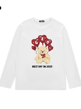 i.t GROUNDZERO2025秋冬美式GZO小熊印花白色棉卫衣长袖上衣
