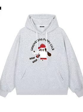 i.t GROUNDZERO韩系2025秋季红帽小狗浅灰色连帽长袖印花卫衣上衣