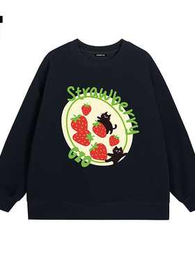 i.t GROUNDZERO国朝2025秋款黑色草莓蛋糕棉印花卫衣长袖上衣