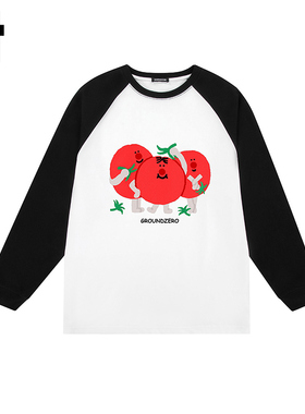 i.t GROUNDZERO韩系2025秋季新款西红柿白色卫衣拼接长袖上衣