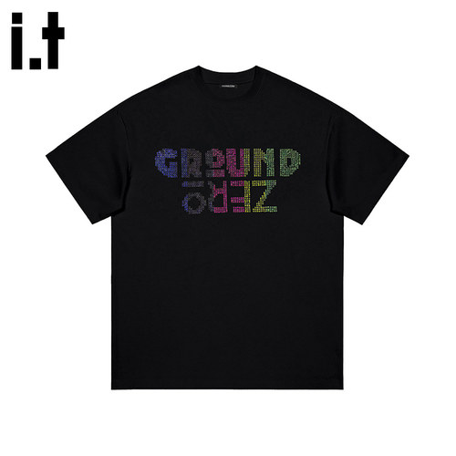 i.t GROUND ZERO彩虹贴钻重磅短袖t恤情侣休闲纯棉宽松上衣夏季