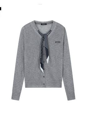 i.t GROUNDZERO韩系个性领结毛衣灰色针织衫女长袖开衫上衣