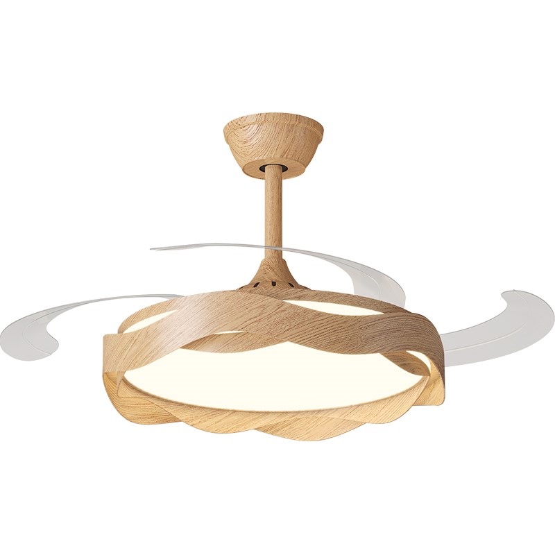 餐厅风扇灯现代简约隐形静音护眼日式原木风电扇灯一体餐厅吊扇灯