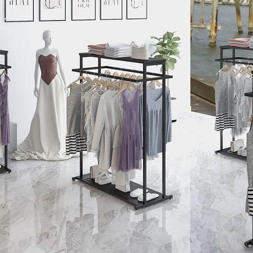 服装店双杠中岛衣架展示架落地简约男女装双排中间货架挂衣服架子