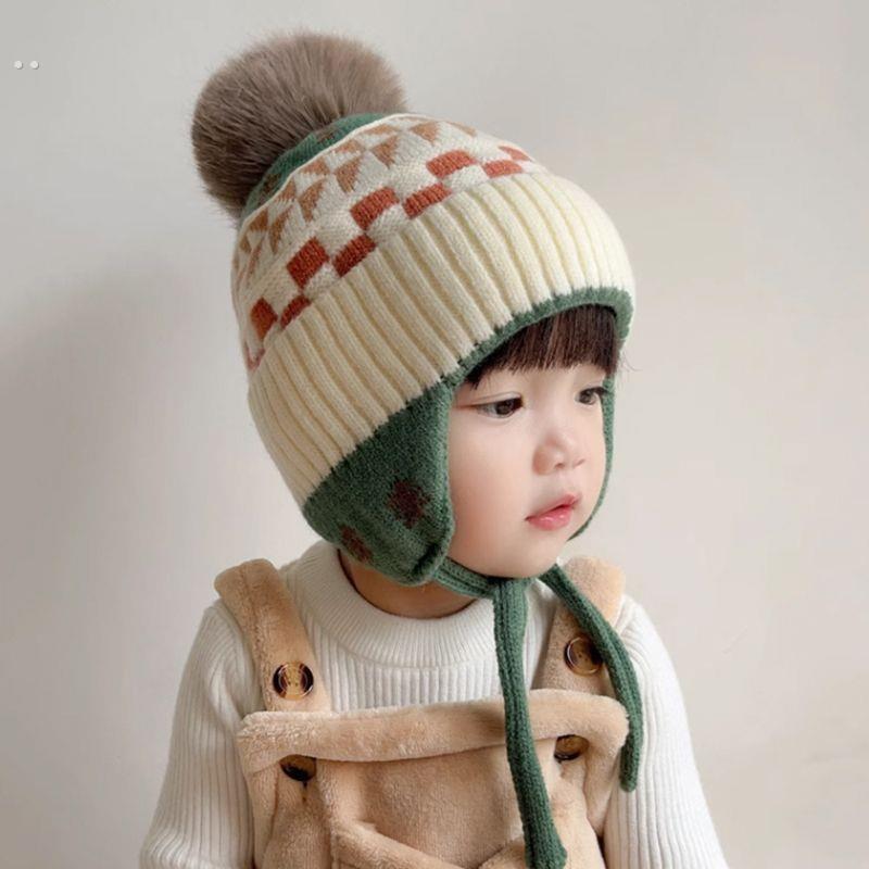 儿童针织帽子秋冬加厚保暖1到3岁男女宝宝冬季毛线防风帽洋气护耳