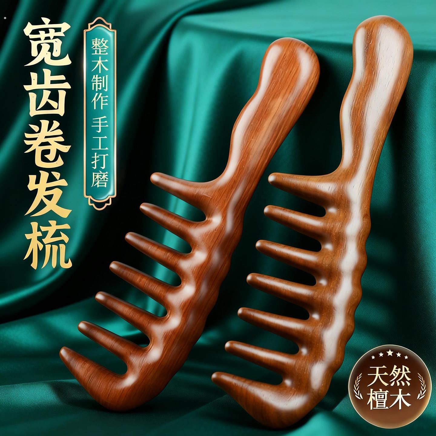 大齿梳子宽粗齿加厚经络按摩梳卷发烫发檀木梳子女士专用长发头疗