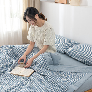 全棉水洗棉夏凉被夏季纯棉双人空调被F可机洗夏天薄款被子单人被