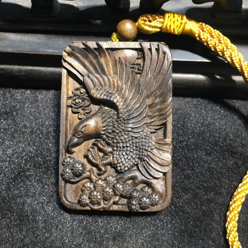 毛衣链四川千年金丝楠阴沉木乌木C木雕雕刻手把件挂件车挂大鹏展