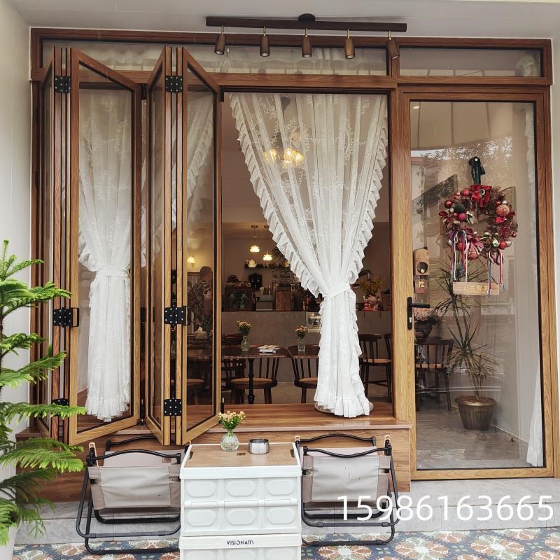 左右折叠窗推拉窗奶茶咖啡店折z叠窗开放式厨房铝合金门窗定制网
