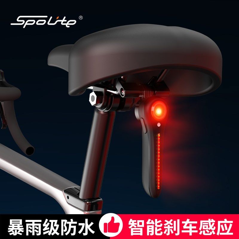 流水自行车尾灯智能感应刹车灯公路山地车充电P警示夜骑灯骑行装