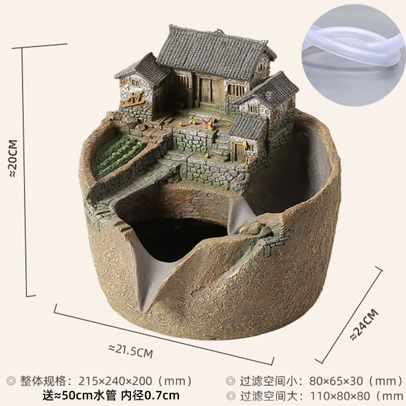 微景观流水古法鱼缸水循r环造景过滤器养鱼生态缸庭院水景摆件景