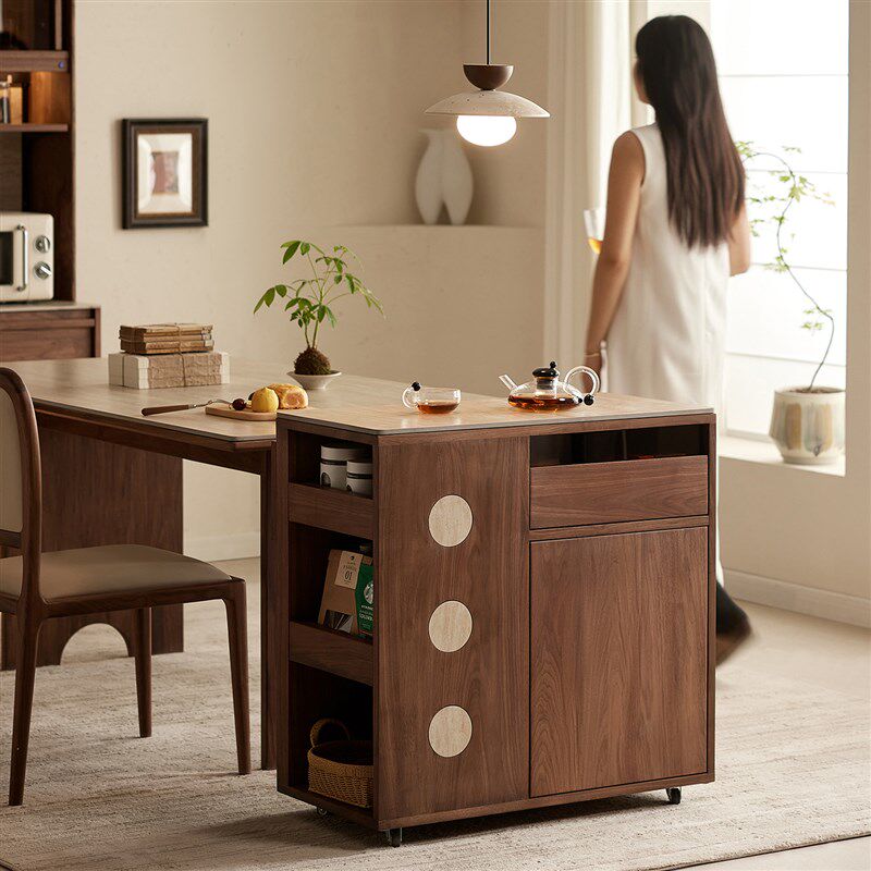 北美黑胡桃木可移动洞石岩板岛台柜单独J窄餐桌边柜一体储物茶水,住宅家具,岛台,淘宝优惠券,粉丝福利购,淘宝优惠卷