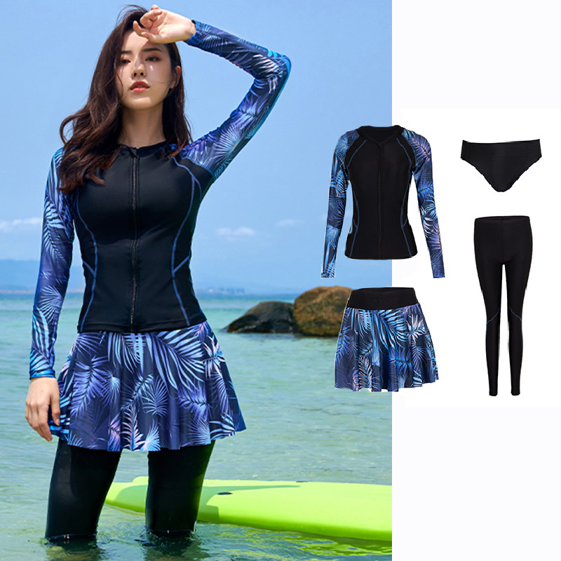 潜水服泳衣女分体四件套大码胖mm2D00斤游泳冲浮潜水母衣防晒韩国