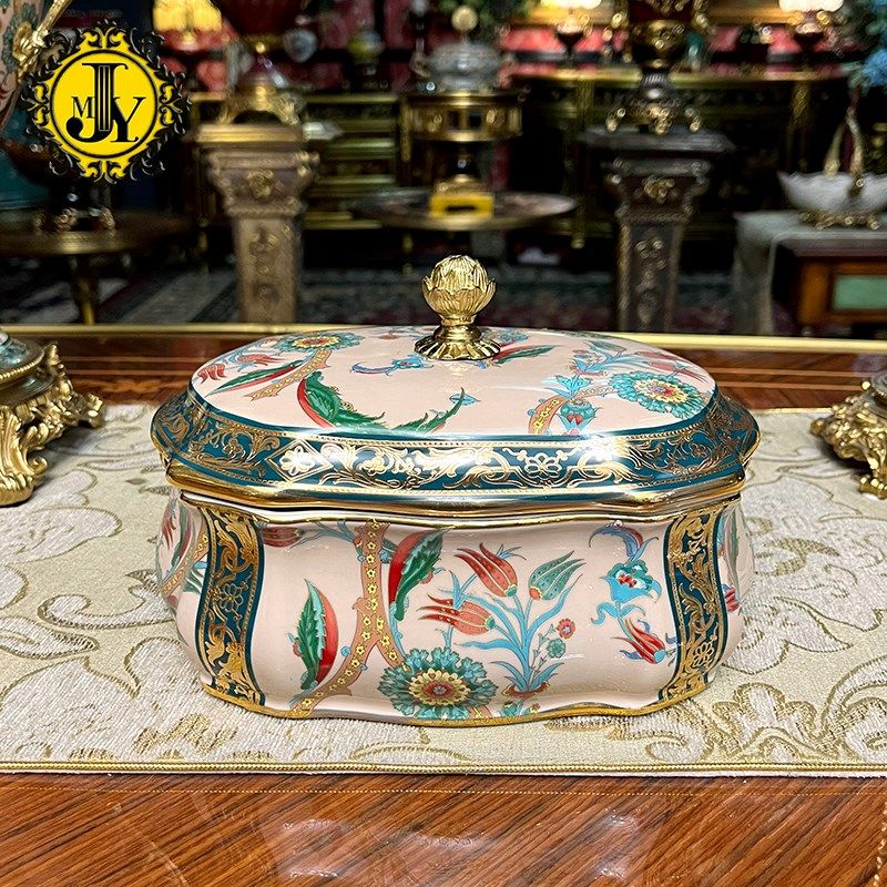 一等品 铜配g瓷梳妆盒储物罐糖果罐美式别墅法式餐桌欧式茶几收纳