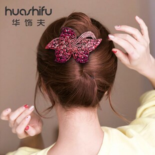 花朵顶夹优雅f盘发横夹马尾扣大号夹层弹簧夹后脑勺发夹韩版马尾
