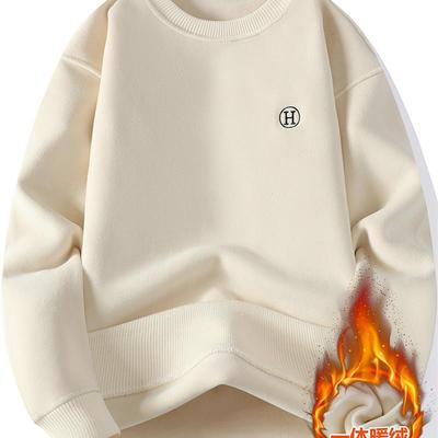 加绒加厚卫衣男款无帽秋冬季2025新款青少年大童初高中生保暖上衣