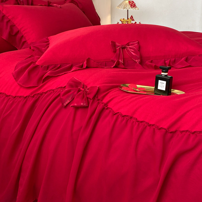 简约全棉结婚四件套大r红色备婚床单被套公主婚庆床上用品婚房,床上用品,婚庆床品套件,淘宝优惠券,粉丝福利购,淘宝优惠卷