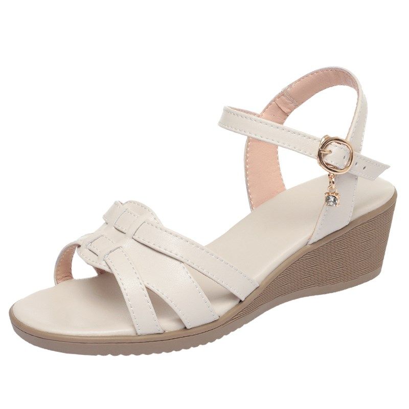 厚底凉鞋女夏季新款时尚坡跟鞋子平底妈妈鞋外穿S百搭中年女鞋大,女鞋,一字带凉鞋,淘宝优惠券,粉丝福利购,淘宝优惠卷