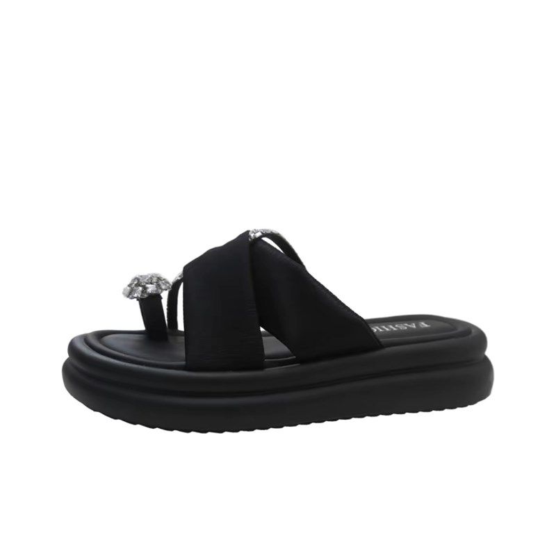 法式绝绝子高级感金属花朵水钻凉鞋时尚K外穿夏季厚底松糕底拖鞋,女鞋,一字拖,淘宝优惠券,粉丝福利购,淘宝优惠卷