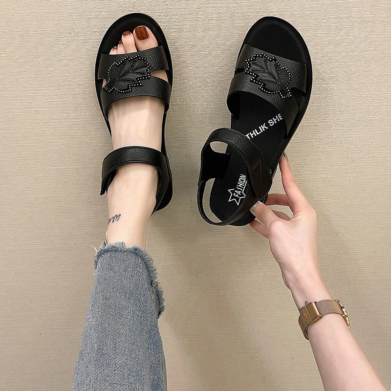 宽胖脚老人凉鞋女夏季宽松大脚骨平底妈妈鞋高Q脚面软底防滑奶奶,女鞋,一字带凉鞋,淘宝优惠券,粉丝福利购,淘宝优惠卷