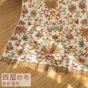 大尺寸国风 曼珠沙华a类四层纱布浴巾大人不掉毛洗澡P浴巾女款