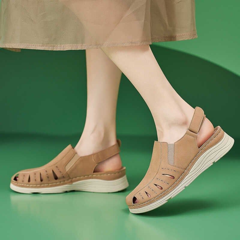 包头凉鞋女2025新款夏季v外穿厚底上班坡跟大码软底半拖防滑妈妈,女鞋,罗马凉鞋,淘宝优惠券,粉丝福利购,淘宝优惠卷