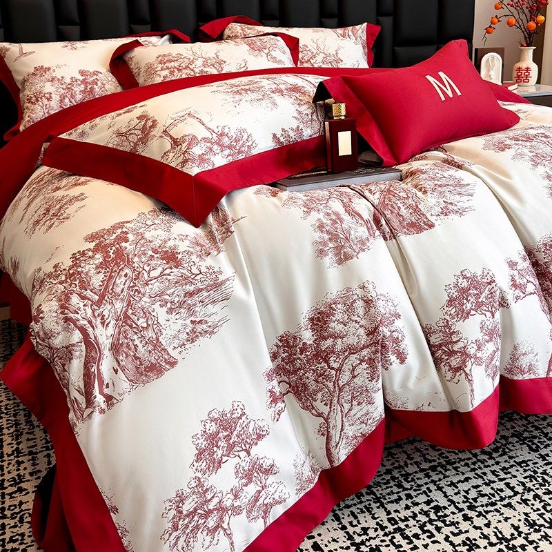 A类长绒棉结婚四件套红色新婚陪嫁被套婚庆床上Z用品婚房4,床上用品,婚庆床品套件,淘宝优惠券,粉丝福利购,淘宝优惠卷