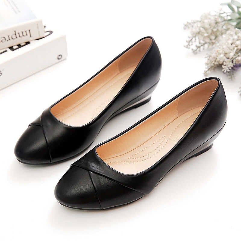 坡跟单鞋女春秋新款软底软皮不累E脚妈妈鞋圆头浅口内增高豆豆鞋,女鞋,浅口单鞋,淘宝优惠券,粉丝福利购,淘宝优惠卷