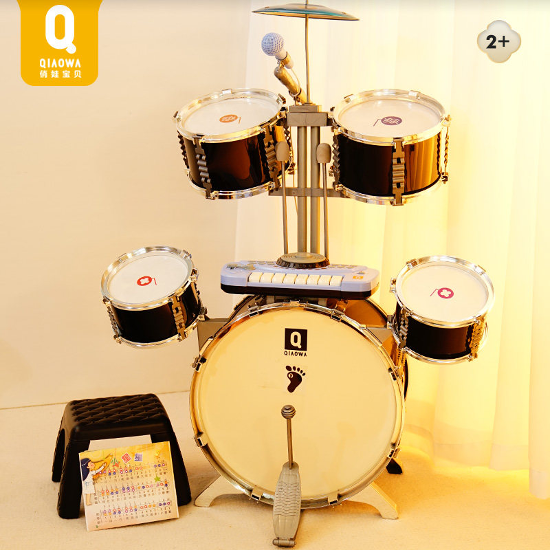 俏娃架子鼓儿童玩具男孩初学者打A鼓乐器家用宝宝幼儿练习3-6岁1