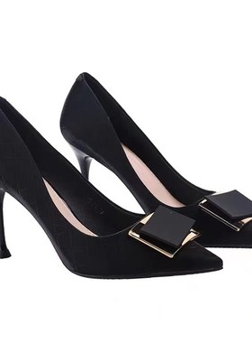 小码313233软皮m四季高跟鞋女细跟尖头气质黑色职业单鞋大码41一4