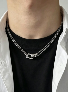 檀健次同款双层项链男生小众高级感钛钢不掉色男女潮流双环锁骨链