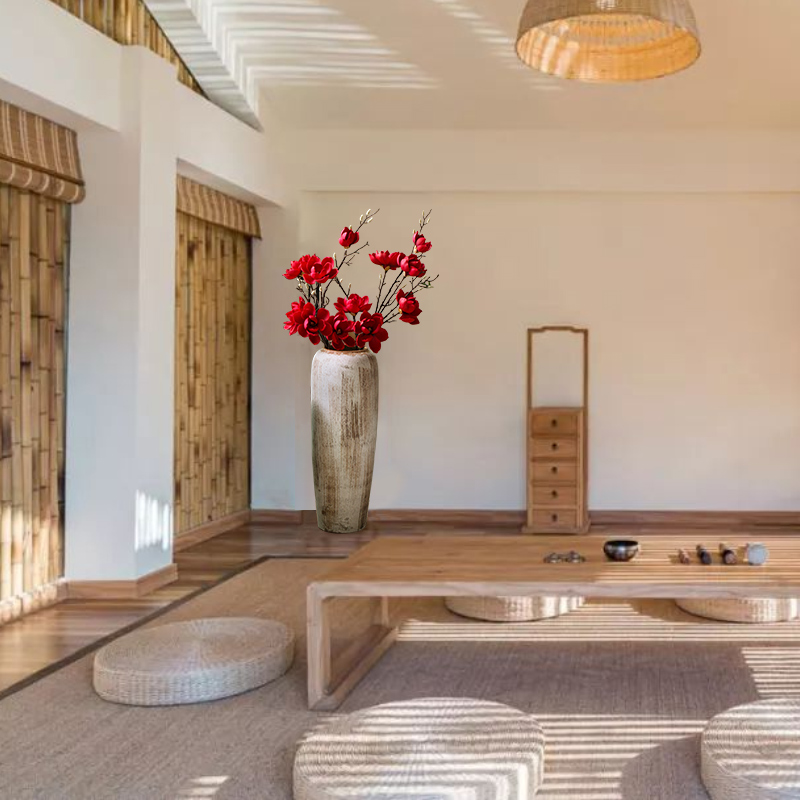 民宿客厅陶瓷枯木大花瓶侘寂赤贫风陶罐水培复古陶瓷落地花艺