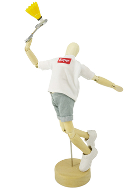 梧棣木人创意羽毛球题装饰精致羽毛球礼品木偶人关节动