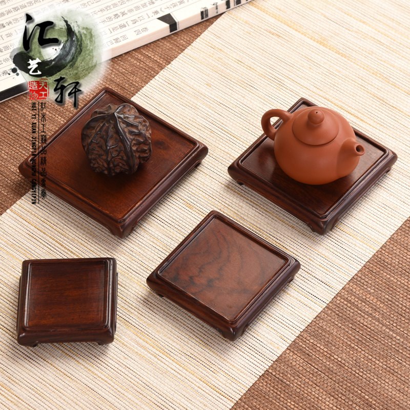 酸枝实木印章薄底座方形玉器文玩微型盆景茶壶底座复古整木托
